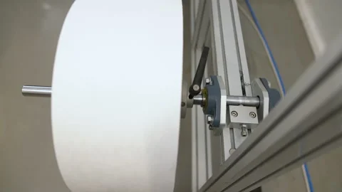 Close up of soft roll of fabric rotating in the factory. Process of making Stock Footage 222735731