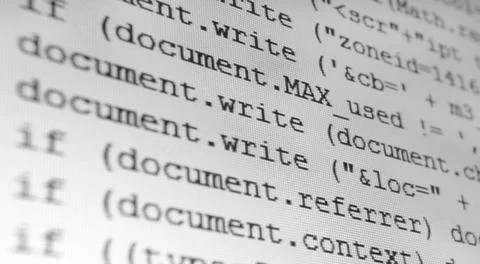 Close up of software code Close-up of computer code lines, black text on w... 写真素材