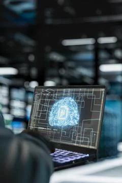 Close up of software developer programming in AI data center 写真素材