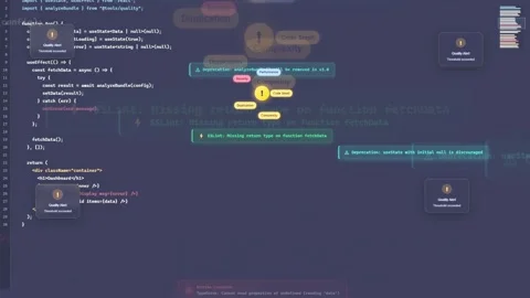 Close up of a software developer writing complex javascript code in a dark mode Stock Footage 340216475