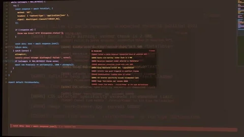 Close up of software developer writing complex code in a dark themed integrated Stock Footage 340216595