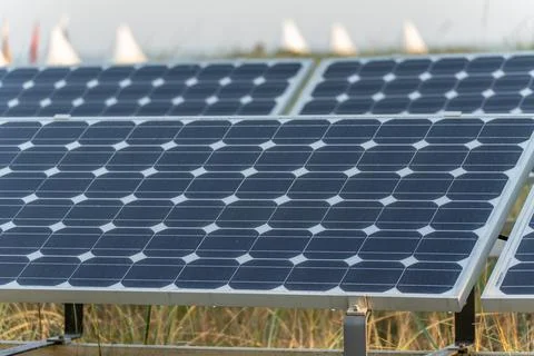 Close-up of solar modules with a clear pattern. Stock Photos