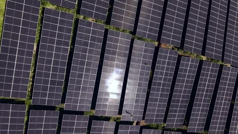 Close up of solar panel power station. Production of renewable energy concept. Stock Footage 342168250
