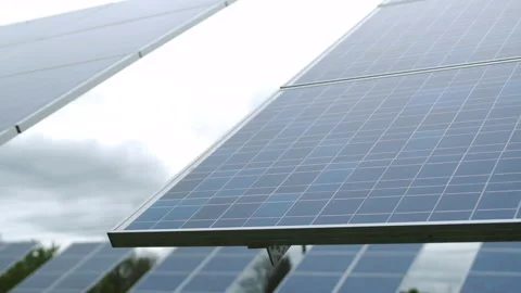 Close up of a solar panel in a row of solar panels Stock Footage 130799828
