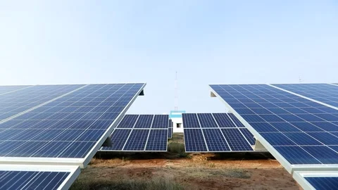 Close Up of Solar Panels at Charanka Solar Park Gujarat India 02 Stock Footage 340559339