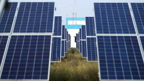 Close Up of Solar Panels at Charanka Solar Park Gujarat India 01 Stock Footage 340559341