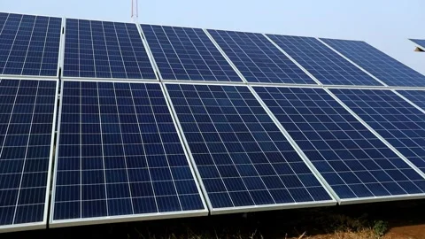 Close Up of Solar Panels at Charanka Solar Park Gujarat India 03 Stock Footage 340559347
