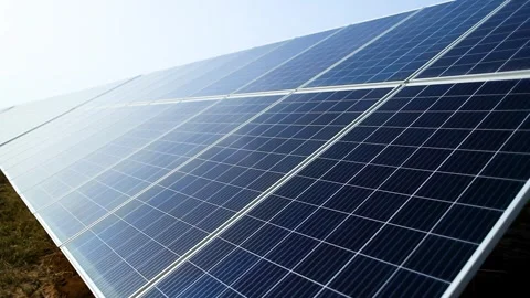 Close Up of Solar Panels at Charanka Solar Park Gujarat India 07 Stock Footage 340559386
