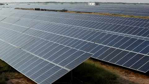 Close Up of Solar Panels at Charanka Solar Park Gujarat India 09 Stock Footage 340559396