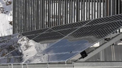 Close-up of solar panels on the outside of a building in Utah in winter. Stock Footage 99808991