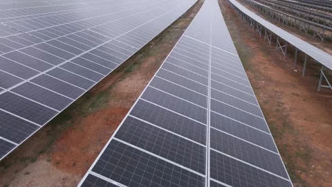Close-Up of Solar Panels in Renewable Energy Farm Stock Footage 282930326