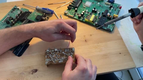 Close up Soldering a micro chip processor with iron tool Video stock 258427345