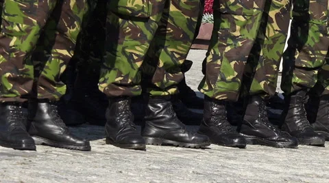 Close up on soldiers boots Stock Footage 41863936