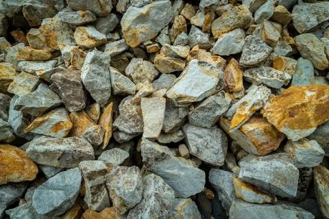 Close-up of solid aggregates and river rocks used for landslide control and.. 스톡 사진
