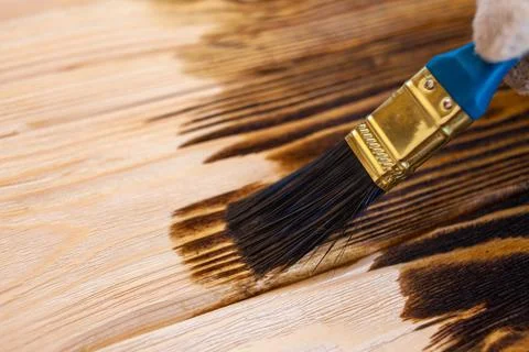 Close-up, solid wood covering with a brush Foto stock