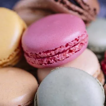 Close-up of some macarons of different flavors. Stock Photos