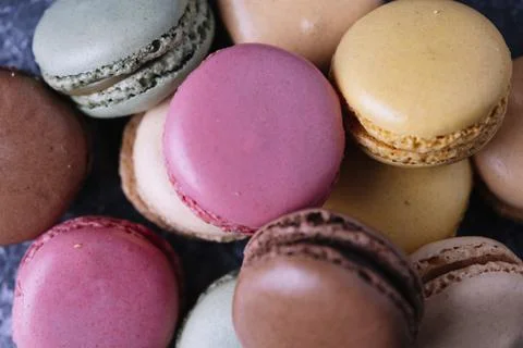 Close-up of some macarons of different flavors. Stock Photos
