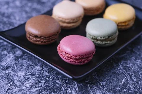 Close-up of some macarons of different flavors. Stock-Fotos