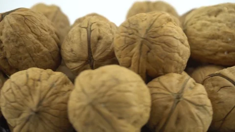 Close Up of some Walnuts on a Rotating plate Stock Footage 91834736