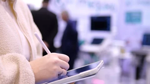 Close-up of someone using digital tablet with stylus Stock Footage 348992493