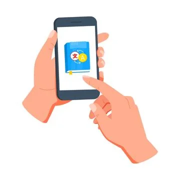 Close up of someone using a language learning app on a smartphone, tapping the Stock Illustration