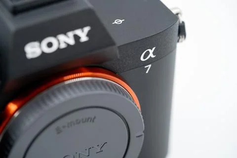 Close up of Sony Alpha camera body detail. Toronto, Canada - June 11, 2026. Stock Photos