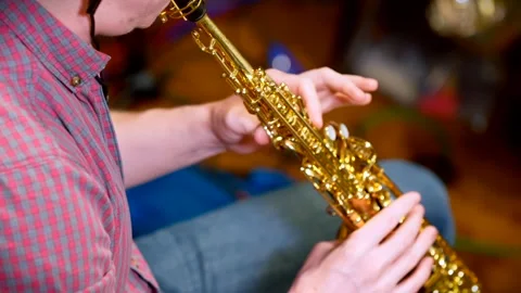 Close Up Of Soprano Saxophone In The Studio Stock Footage 258092073