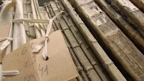 Close-up of sorted old documents. Archival material. Stock Footage 251317778