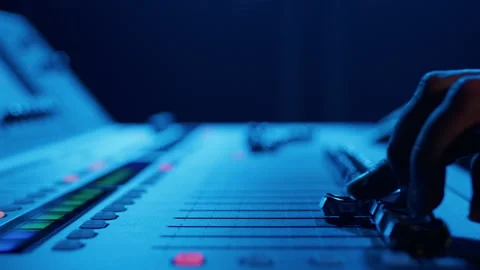 Close-up of the sound controller sticks. Setting up the sound before the concert Stock Footage 240902325