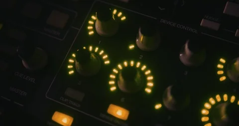 Close-up of sound mixer volume knobs in professional sound studio 스톡 동영상 90233761