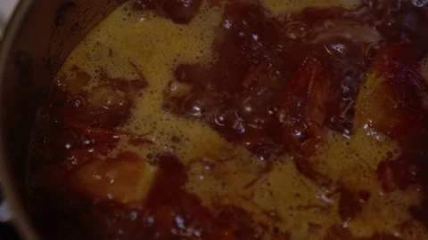 Close-Up Soup boiling in pan - slow motion 4K Video stock 142819156