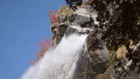 Close up source mountain Noasca waterfall.Water flowing. Slow motion 4K Video stock 236692924
