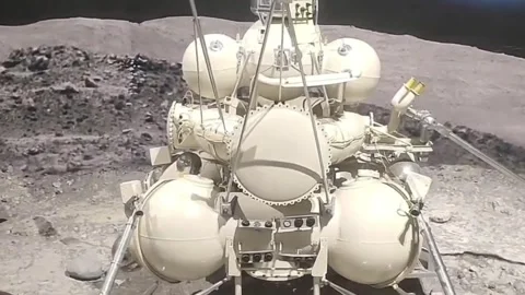 Close-up of Soviet Luna Moon Lander Module Model Stock Footage 343632616