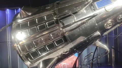 Close-up of Soviet Sputnik 3 Satellite Model at Museum of Cosmonautics Stock-Footage 343632558