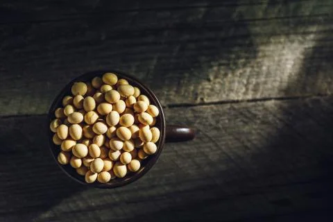 Close up soy beans in cup Stock Photos