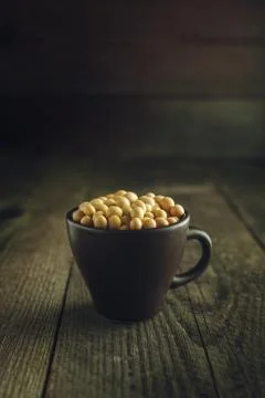Close up soy beans in cup Stock Photos