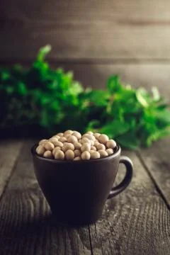 Close up soy beans in cup Stock Photos