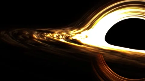 Close Up Space Animation of a Massive Black Hole With Golden Light Rings VFX Stock Footage 333626157