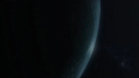 Close up Space View of Eclipsed Earth Rotating Into Day and Distant Galaxy Stock Footage 208795087