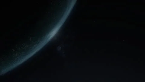 Close up Space View of Eclipsed Planet Rotating Into Day and Distant Galaxy Stock Footage 208795079