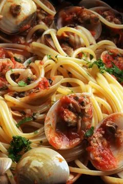 Close up on spaghetti with clams Stock Photos