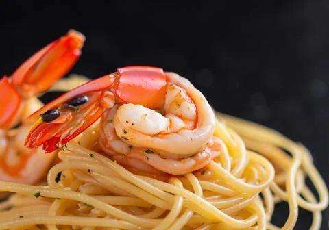 Close up spaghetti with seafood Stock Photos