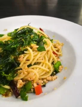 Close up spaghetti on white plate Stock Photos