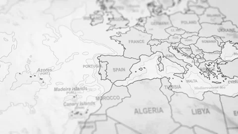 Close Up Of Spain Borders. World Map Animation. Stock Footage 331811982