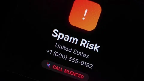 Close-up Spam Risk - Mobile Spam Call Screen Video stock 342723617