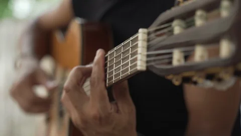 Close up of Spanish guitarist playing string guitar, Mexico Stock Footage 122380221