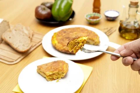Close up of spanish omelette portion Stock Photos
