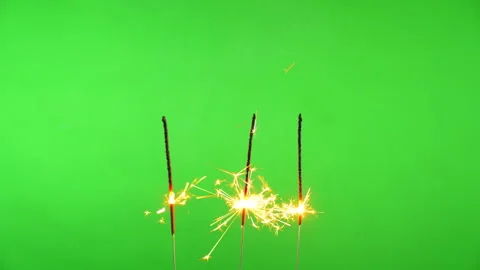 Close up sparkler fireworks on green screen background for celebrating Stock Footage 262011489