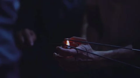 Close-up of sparkler ignition, slow motion Stock Footage 222364787