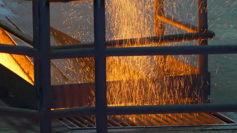 Close-up on sparkles inside a factory - hot iron Stock Footage 249620771